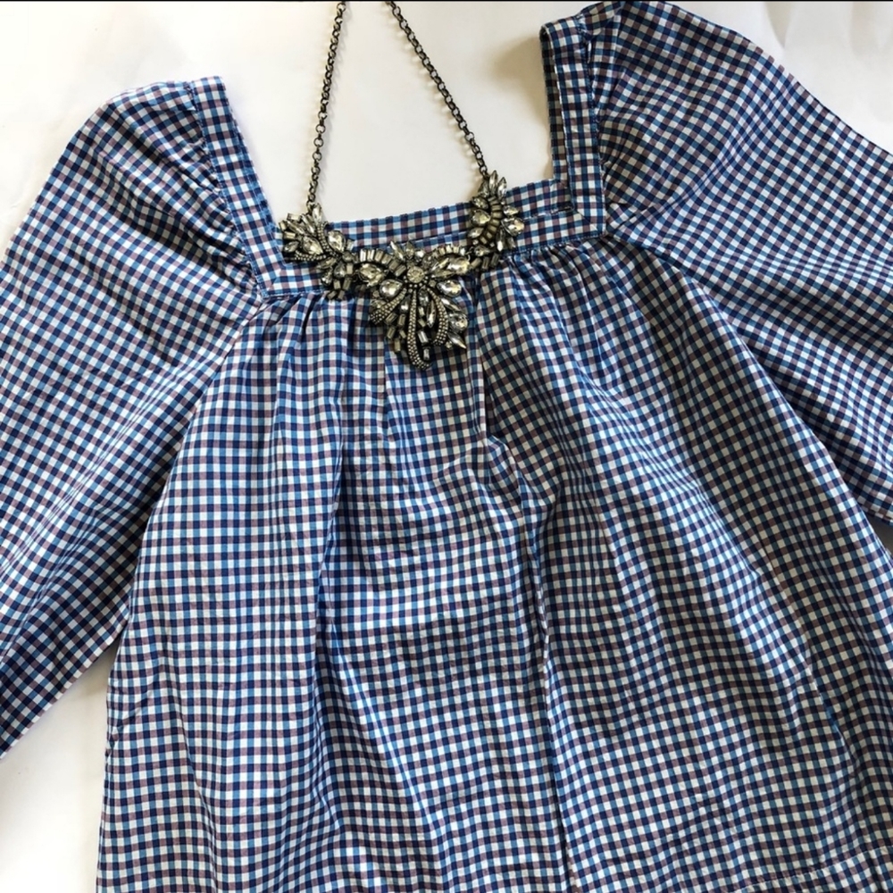 J. Crew Blue Gingham Blouse - Picture 6 of 11